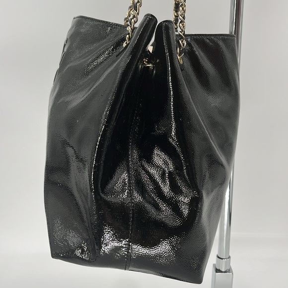 Tory Burch Thea Black Patent Leather Gold Chain Slouchy Leather Shoulder Tote - Picture 7 of 17